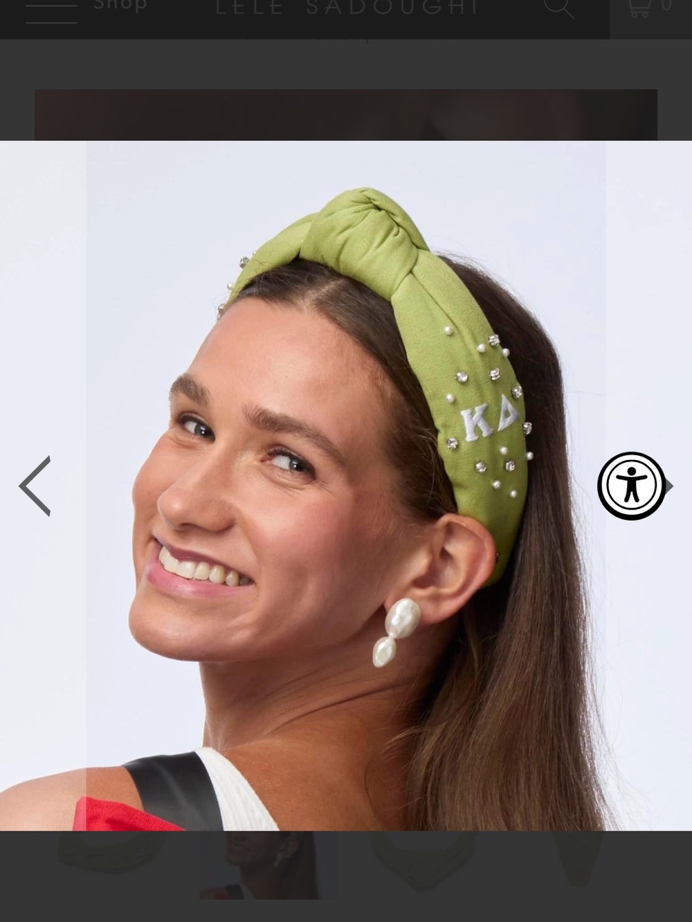 NWT Lele Sadoughi xPanhellenic KD Kappa Delta green knotted embellished headband